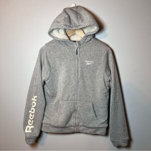 Reebok Full Zip sherpa-lined Hoodie Youth 14/16 (large) Girls Gray Sleeve Logo